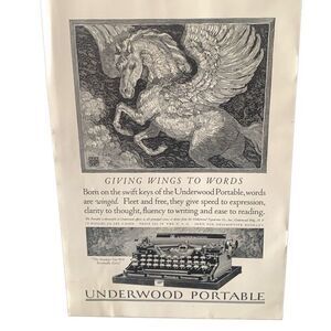 Vintage 1923 Underwood Portable Giving Wings to Words As Advertisement
